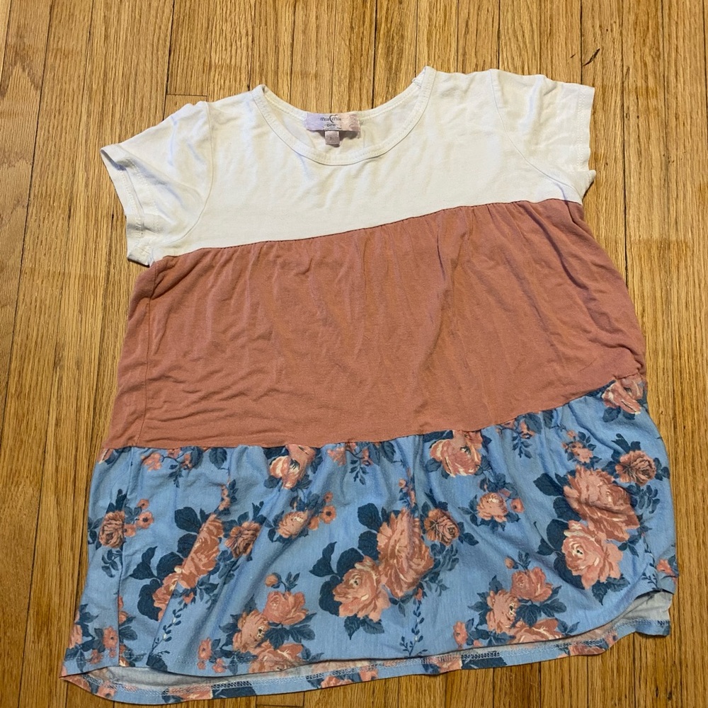 Moa Moa girl L Color Block Floral Blouse